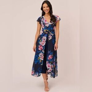 NWT Adriana Papell Navy Print Overlay Jumpsuit, Size 6